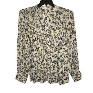 Mango Floral Ruffle Metallic Thread Button Front Coqutte Prairie Blouse Size 8